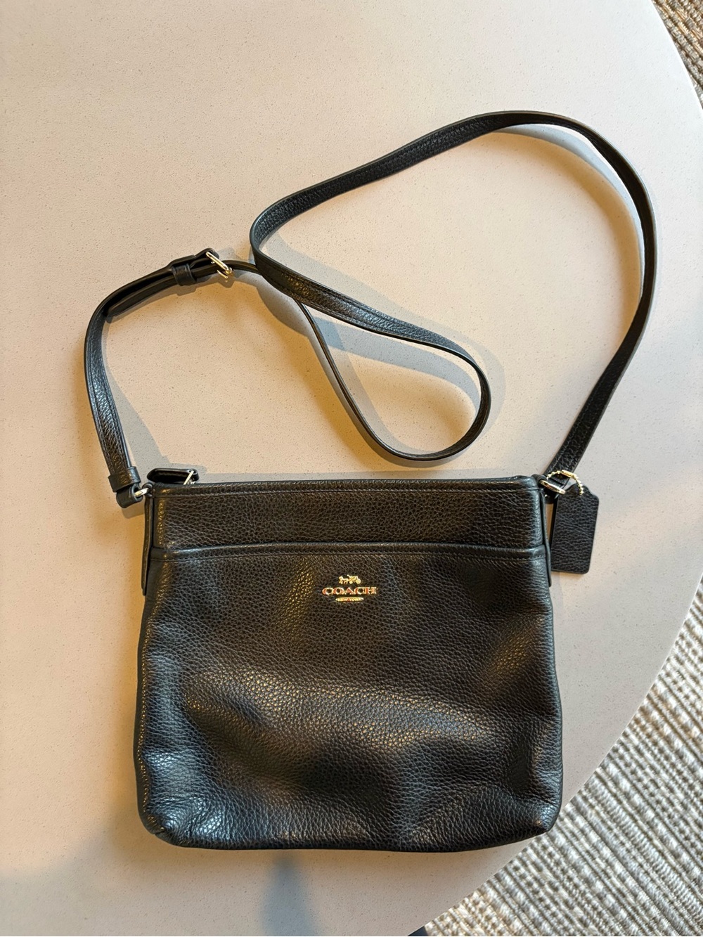 Coach Black Pebbled Leather Small Crossbody with Gold Logo